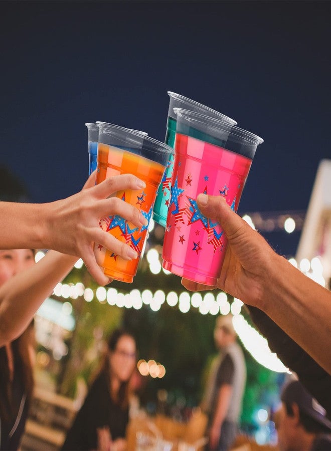 Meanplan 16 Oz Clear Disposable Plastic Cups Cold Party Drinking Cups Printed Plastic Cups Red White Blue Cups Fourth of July Disposable Cups (Classic Pattern,30 Counts) - Image 4