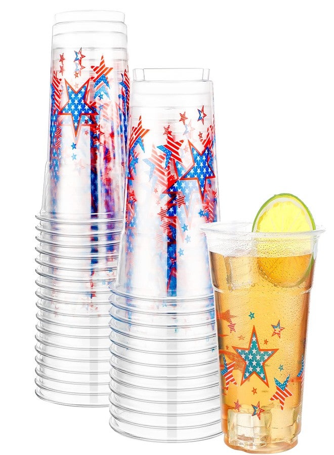 Meanplan 16 Oz Clear Disposable Plastic Cups Cold Party Drinking Cups Printed Plastic Cups Red White Blue Cups Fourth of July Disposable Cups (Classic Pattern,30 Counts) - Image 1