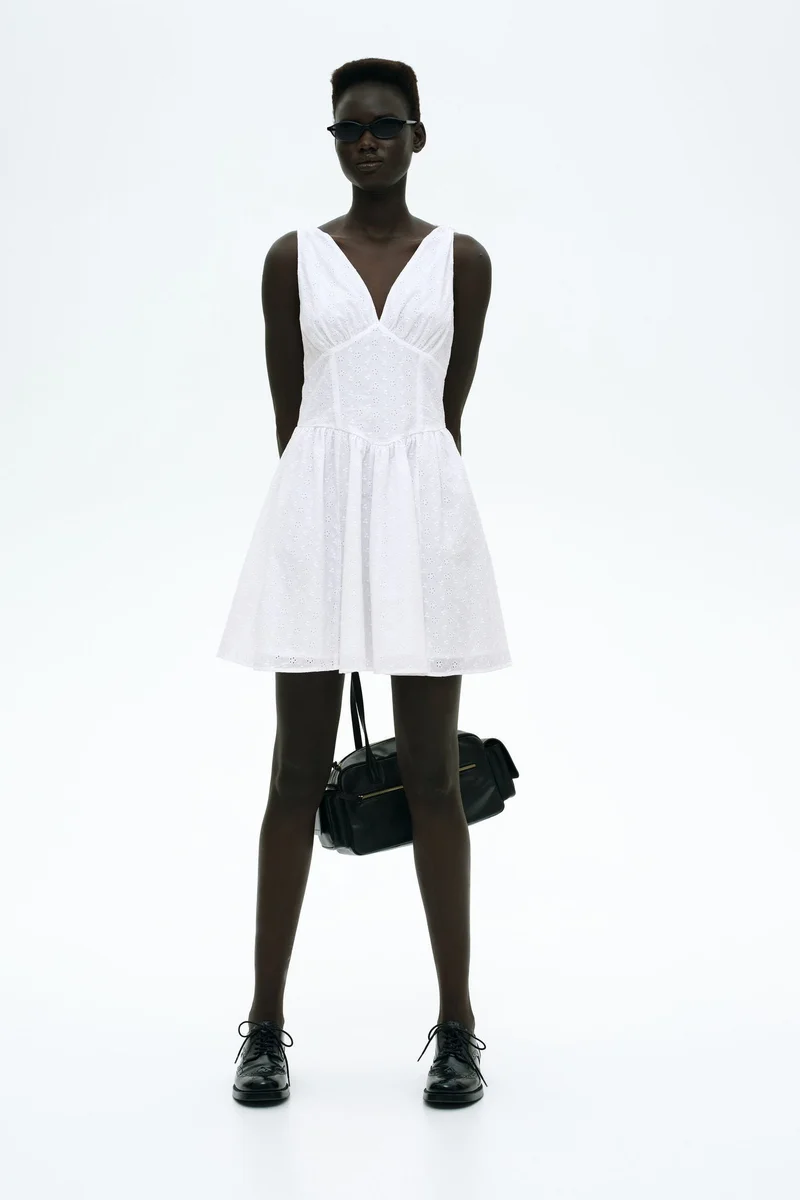 اتش اند ام فستان قطني بتنورة واسعة