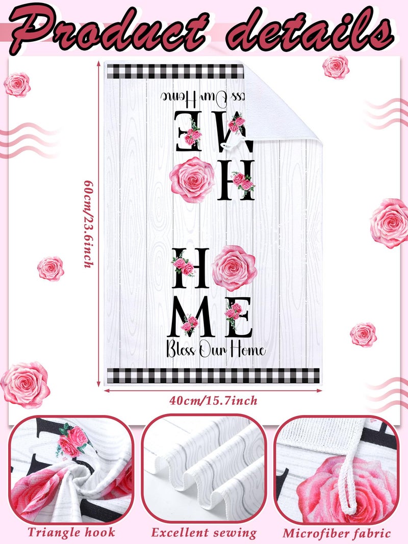 Bencailor 4 Pcs Pink Rose Kitchen Towels Flower Floral Hand Dish Towels Pink Buffalo Plaid Absorbent Dishcloth Fast Drying Decor Housewarming Gift For Women Mom Cooking Kitchen Bathroom - Image 3