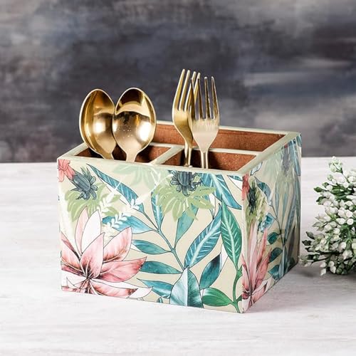 nestroots Wooden Napkin & Cutlery Holder Spoon stand for kitchen | 7 Inch Green | Cutlery Holder for Dining Table | Wooden Caddy Storage Organiser Stand Caddy Holder - Image 1