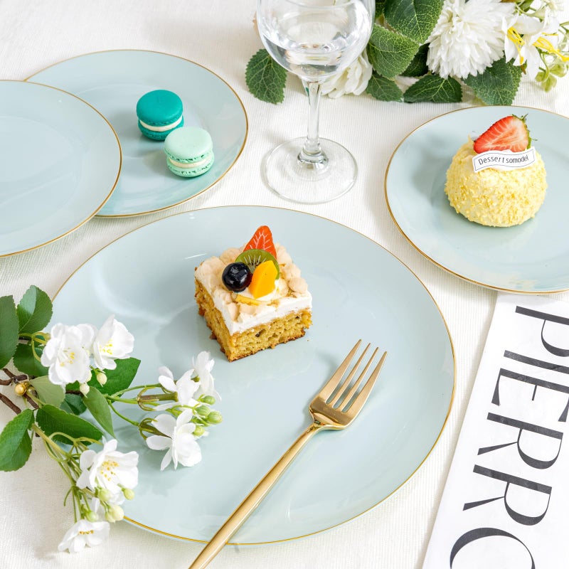PULOTE 100PCS Sage Green Plastic Plates - Disposable Sage Green Include 50 Dinner / 50 Dessert Plates for Party  Wedding&Easter - Image 2