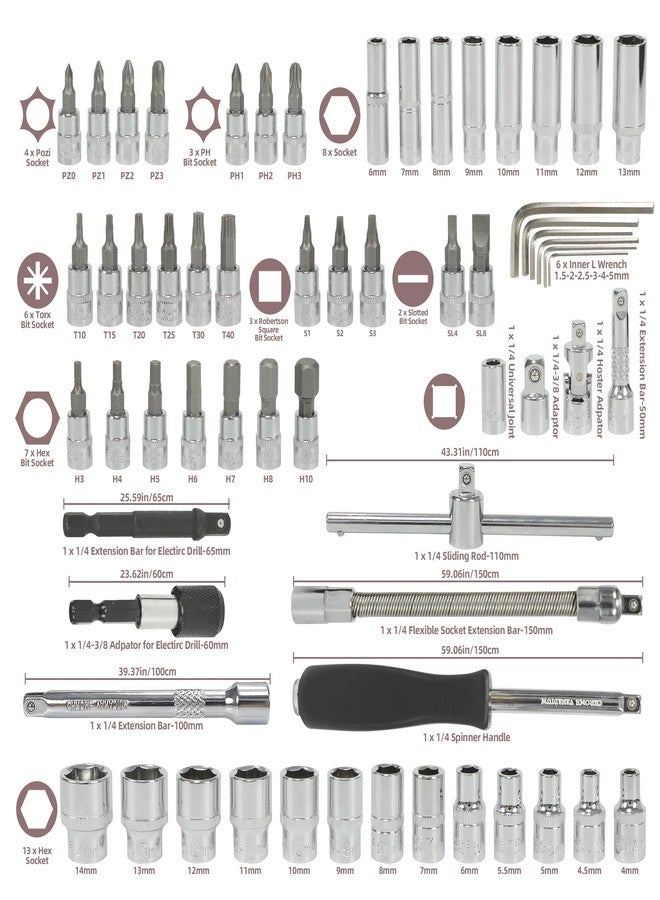 UYECOVE 63Pcs 1/4-Inch Drive Click Torque Wrench Set(1-25 N.M/10-222.5IN.LB)，with Bit Socket Set Metric and Extension Bar for Auto Repairing and Household, with Storage Case - Image 2