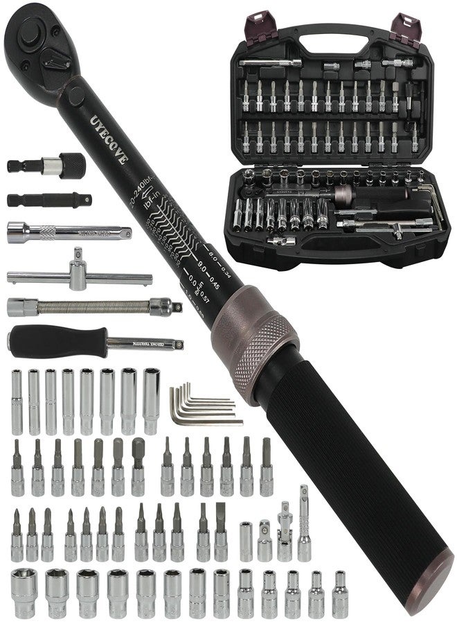 UYECOVE 63Pcs 1/4-Inch Drive Click Torque Wrench Set(1-25 N.M/10-222.5IN.LB)，with Bit Socket Set Metric and Extension Bar for Auto Repairing and Household, with Storage Case - Image 1
