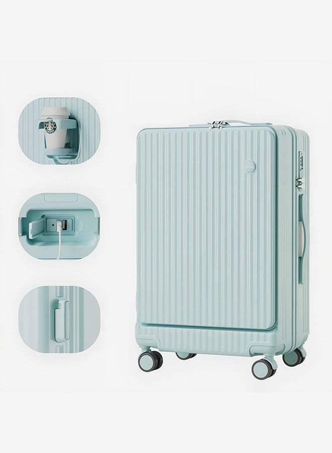 Bukela 20 Inches Lightweight Boarding Box, Travel Suitcase, Large Capacity Trolley Case, Student Rolling Luggage, Multifunctional Trunk with Cup Holder USB Charging - Image 1