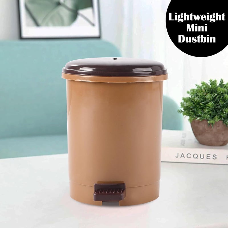 Kuber Industries 25 Ltr Portable Small Table Dustbin for Home Office with Lid Pedal Lightweight Mini Dustbin for KitchenBedroom Ideal for Desk Countertops Light Brown - Image 2