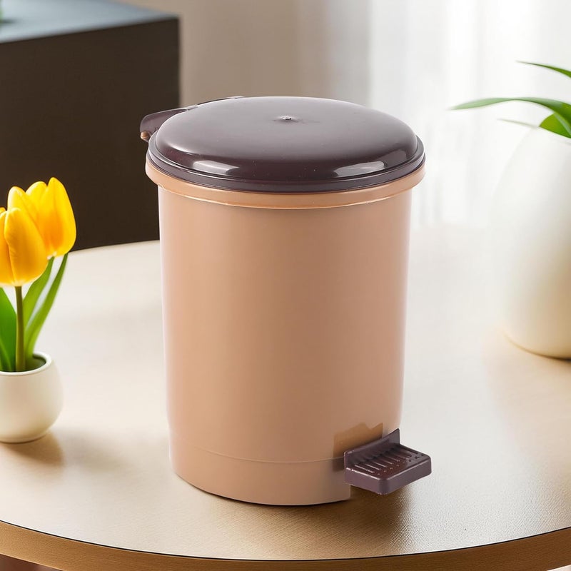 Kuber Industries 25 Ltr Portable Small Table Dustbin for Home Office with Lid Pedal Lightweight Mini Dustbin for KitchenBedroom Ideal for Desk Countertops Light Brown - Image 1
