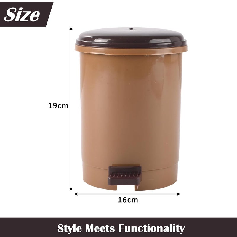 Kuber Industries 25 Ltr Portable Small Table Dustbin for Home Office with Lid Pedal Lightweight Mini Dustbin for KitchenBedroom Ideal for Desk Countertops Light Brown - Image 3