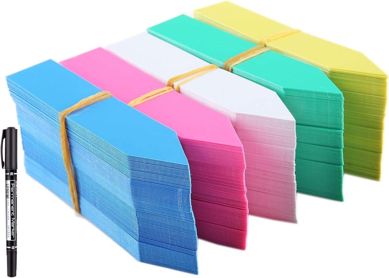Mihey 1000 Pcs 4 Inch Plastic Garden Plant Tags Nursery Garden Labels Markers Plant Stakes Waterproof Pot Labels, 5 Colors - Image 1