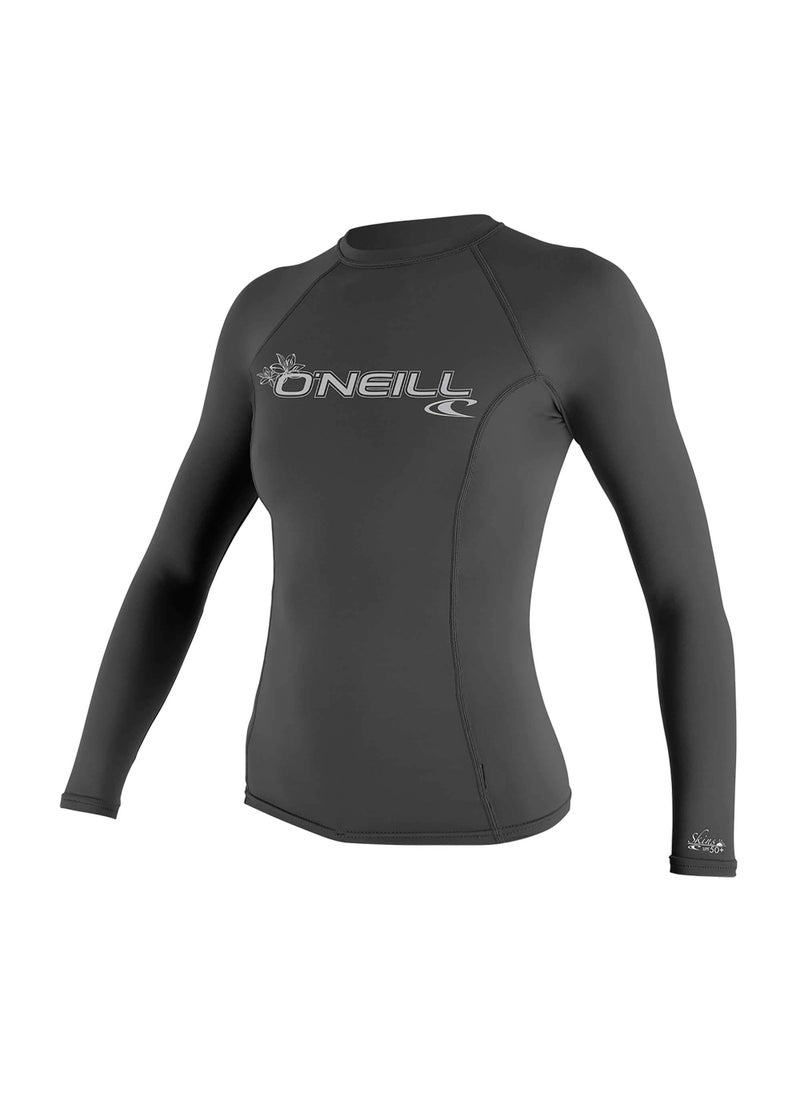 O'NEILL O'Neill Wetsuits Women's Basic Skins Upf 50+ Long Sleeve Rash Guard, Graphite, Medium  - Image 1
