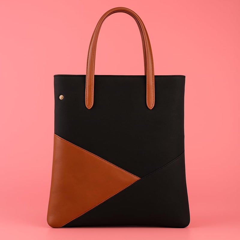 STRUTT 2 Way - Leatherette Tote Bag | Geometric Color Block Office & Travel Handbag | Spacious & Stylish Shoulder Purse for Work, Casual, College | 15" Height | Brown, Black, Beige - Image 3