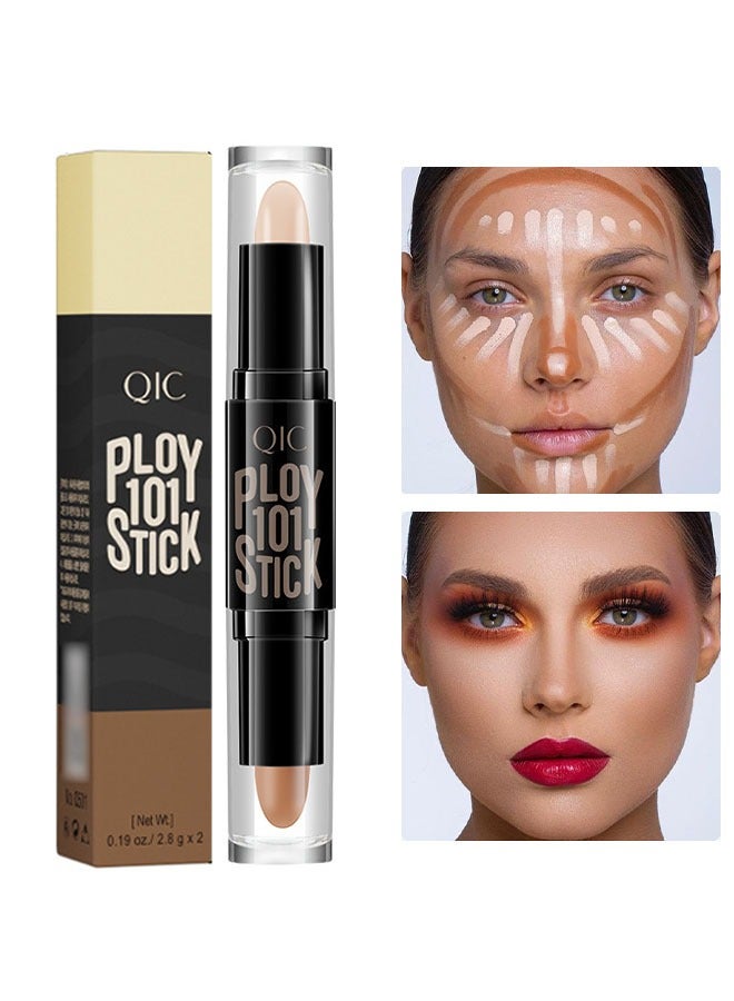 QIC Double Headed Cosmetic Stick，Dual-End Highlighter Makeup Stick Contour Stick, Cream Contour Bronzer Sticks, Waterproof Face Concealer Pen for Body Face Brighten Facial Shade, Create 3D Makeup-#02 - Image 1
