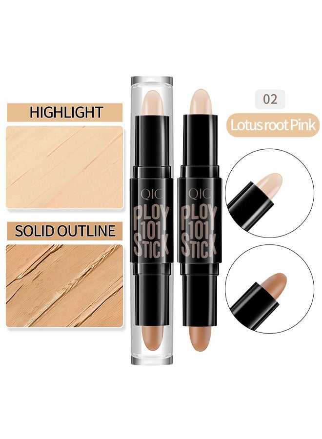 QIC Double Headed Cosmetic Stick，Dual-End Highlighter Makeup Stick Contour Stick, Cream Contour Bronzer Sticks, Waterproof Face Concealer Pen for Body Face Brighten Facial Shade, Create 3D Makeup-#02 - Image 2