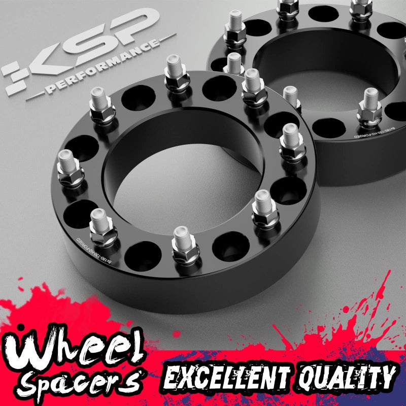 KSP PERFORMANCE KSP 2 inch 8x180 Wheel Spacers for 2011-2024 Chevy Silverado 2500 2500HD 3500HD GMC Sierra 2500HD 3500HD, 50.8mm 8x180 to 8x180 Forged Lug Centric Wheel Adapters 130mm Center Bore with M14x1.5 Studs - Image 5