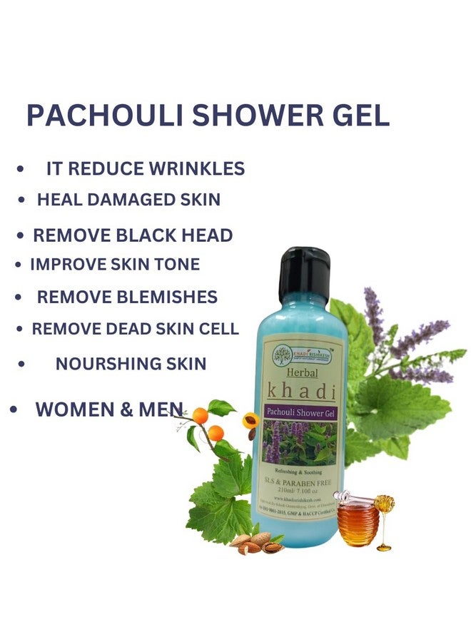 KHADI RISHIKESH Pachouli Shower Gel/Body Wash/For Remove Dead Skin Cell,Reducing Blemishes Wrinkles,Heal Damaged Skin,Iimprove Skin Tone,Moisturizing Refeshing-For Unisex,Sls & Paraben Free-210Ml - Image 2