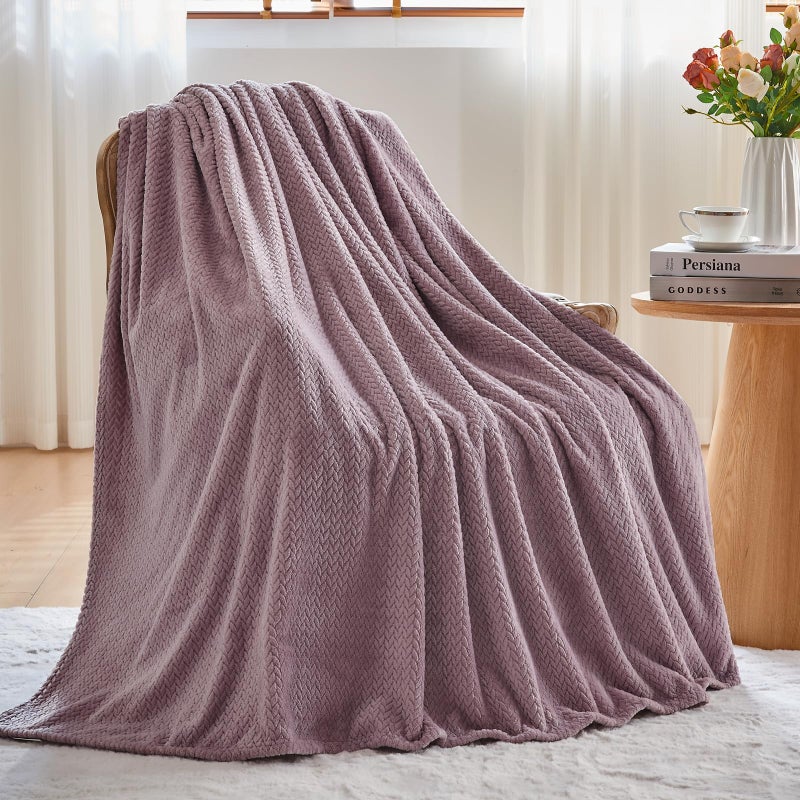 NEWCOSPLAY Super Soft Throw Blanket Light Purple Premium Silky Flannel Fleece Leaves Pattern Lightweight Bed Blanket All Season Use (Light Purple, Throw(50"x60")) - Image 4