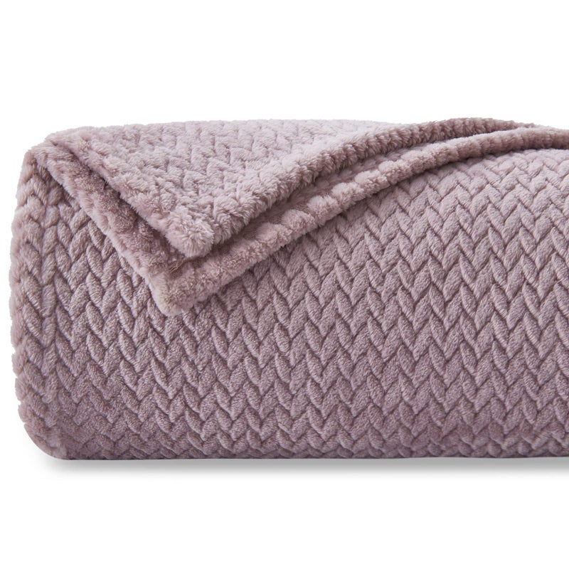 NEWCOSPLAY Super Soft Throw Blanket Light Purple Premium Silky Flannel Fleece Leaves Pattern Lightweight Bed Blanket All Season Use (Light Purple, Throw(50"x60")) - Image 1
