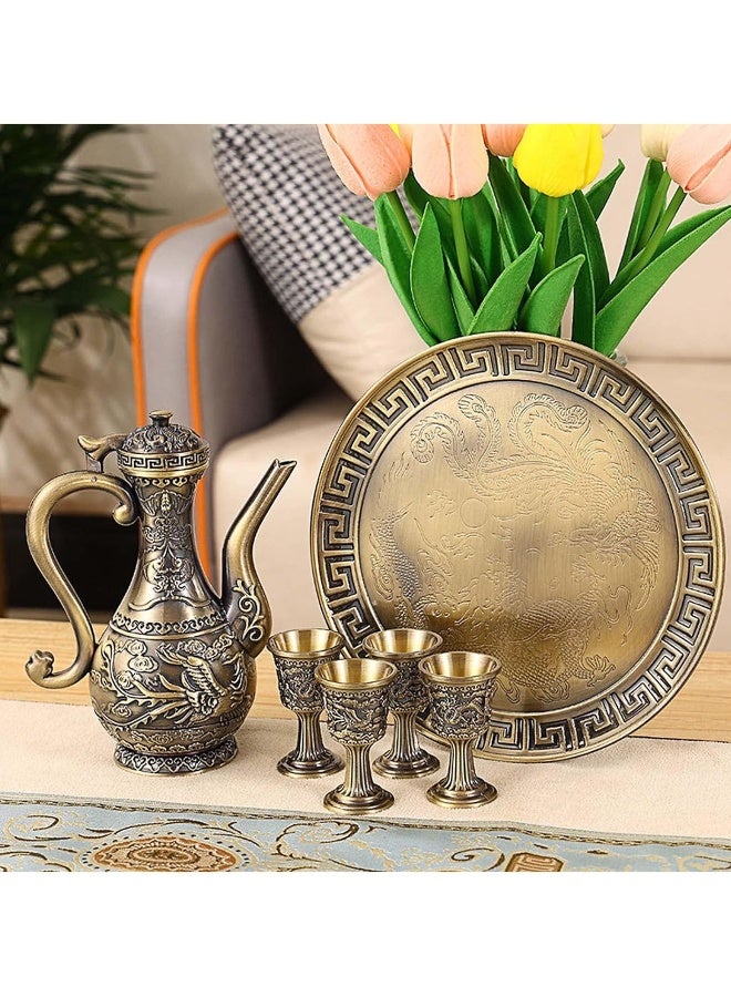 طقم إبريق القهوة التركي العتيق، مجموعة خدمة الشاي، تتضمن 4 أكواب معدنية وصينية شاي لتزيين الطاولات، زخارف الشاي المنزلية، هدايا الزفاف، حفلات الشاي في المنزل - Image 5