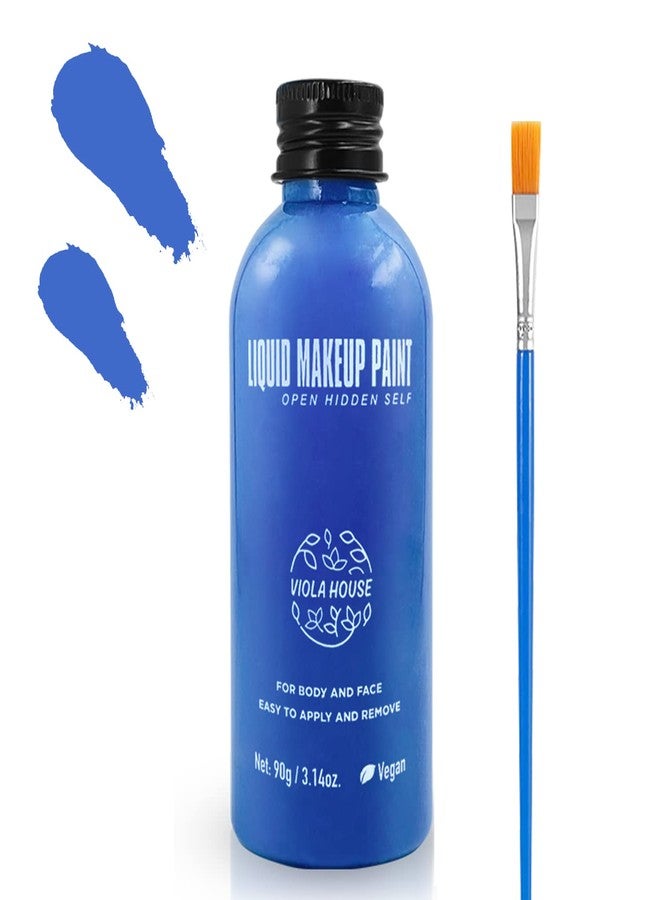 VIOLA HOUSE Face & Body Paint, Liquid Makeup, Water-Based Washable Face Paint for Halloween, Special Effects & Cosplay - with Brush, 90g/3.14oz (Blue) - Image 1