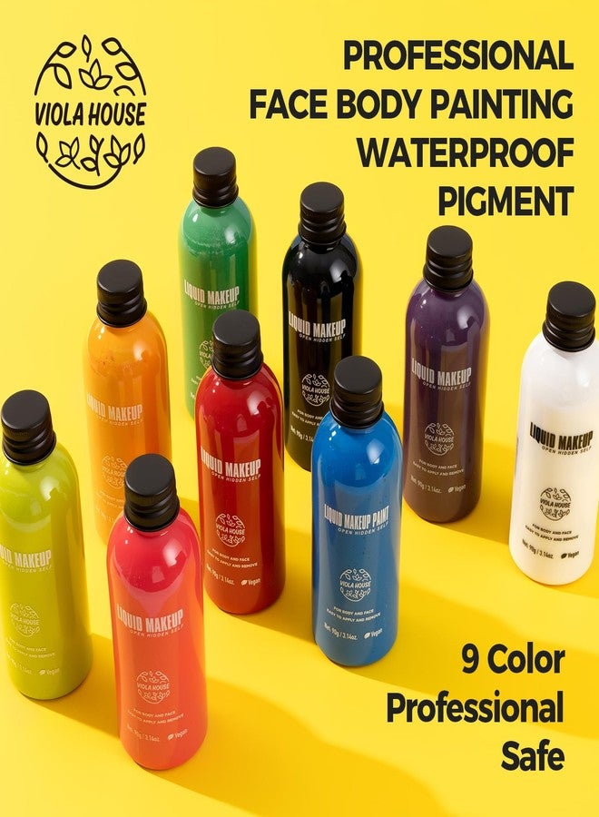 VIOLA HOUSE Face & Body Paint, Liquid Makeup, Water-Based Washable Face Paint for Halloween, Special Effects & Cosplay - with Brush, 90g/3.14oz (Blue) - Image 2