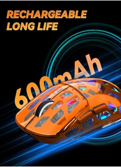 UCHUANG Wireless Gaming Mouse ,Tri-Mode PC Gaming Mice 2.4G/Bluetooth/Wired,Noiseless Mouse RGB Backlit,Transparent Shell, Multimedia Side Keys,5-Speed DPI (1200-3600),for Win/MAC,Orange  - Image 2