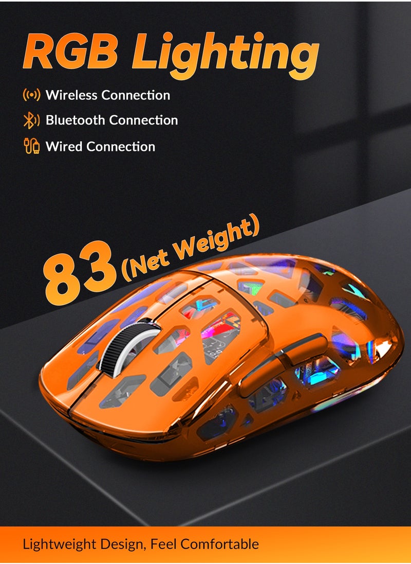 UCHUANG - Wireless Gaming Mouse ,Tri-Mode PC Gaming Mice 2.4G/Bluetooth/Wired,Noiseless Mouse RGB Backlit,Transparent Shell, Multimedia Side Keys,5-Speed DPI (1200-3600),for Win/MAC,Orange - Image 1
