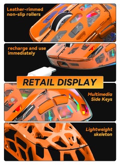 UCHUANG Wireless Gaming Mouse ,Tri-Mode PC Gaming Mice 2.4G/Bluetooth/Wired,Noiseless Mouse RGB Backlit,Transparent Shell, Multimedia Side Keys,5-Speed DPI (1200-3600),for Win/MAC,Orange  - Image 4