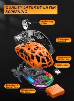 UCHUANG Wireless Gaming Mouse ,Tri-Mode PC Gaming Mice 2.4G/Bluetooth/Wired,Noiseless Mouse RGB Backlit,Transparent Shell, Multimedia Side Keys,5-Speed DPI (1200-3600),for Win/MAC,Orange  - Image 5