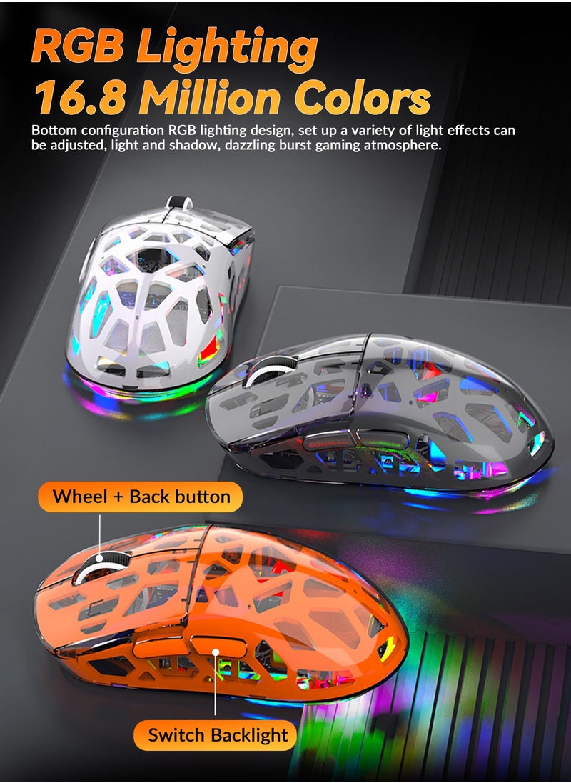 UCHUANG Wireless Gaming Mouse ,Tri-Mode PC Gaming Mice 2.4G/Bluetooth/Wired,Noiseless Mouse RGB Backlit,Transparent Shell, Multimedia Side Keys,5-Speed DPI (1200-3600),for Win/MAC,Orange  - Image 5