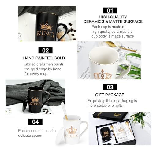 Cabtnca King and Queen Mug Set, Couples His and Hers Gifts for Christmas, Funny Coffee Mug Set for Couples, Wedding Engagement Newlyweds Gifts for Husband and Wife, 14 Oz with Gift Box - Image 5