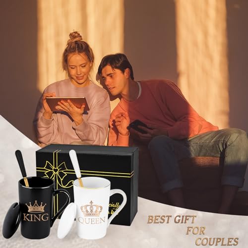 Cabtnca King and Queen Mug Set, Couples His and Hers Gifts for Christmas, Funny Coffee Mug Set for Couples, Wedding Engagement Newlyweds Gifts for Husband and Wife, 14 Oz with Gift Box - Image 3
