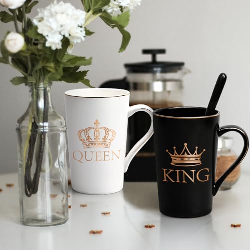 Cabtnca King and Queen Mug Set, Couples His and Hers Gifts for Christmas, Funny Coffee Mug Set for Couples, Wedding Engagement Newlyweds Gifts for Husband and Wife, 14 Oz with Gift Box - Image 2