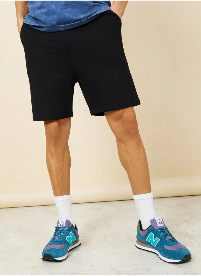 ستايلي Regular Fit Solid Knit Shorts with Drawstring Waistband