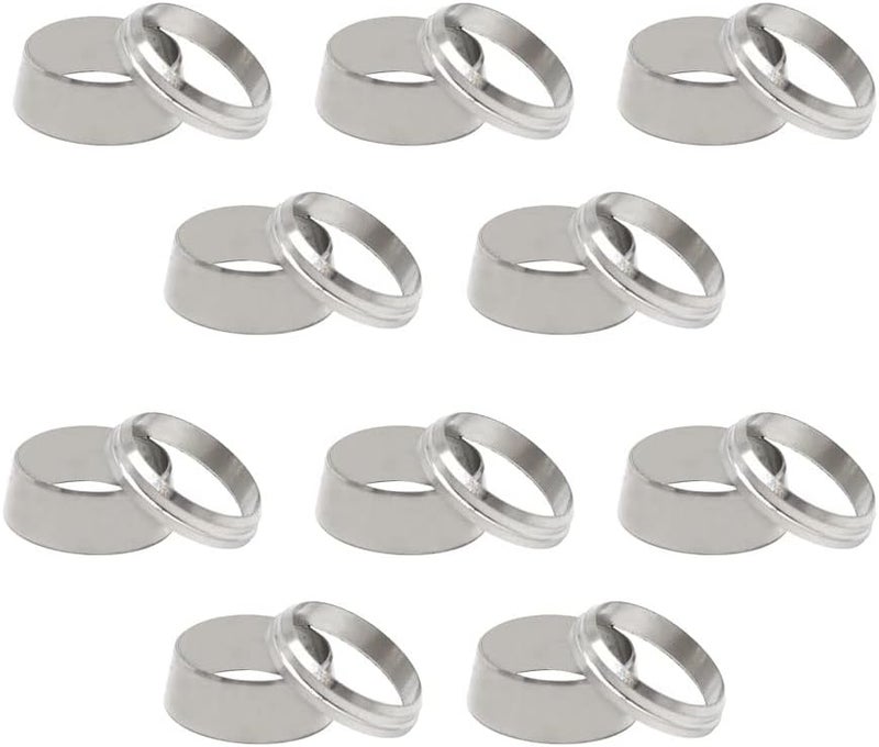 Yoebor Metalwork Stainless Steel 304 Compression Double Ferrule 1/4" Tube OD Sleeve Ring, Pack of 10 Pairs - Image 1