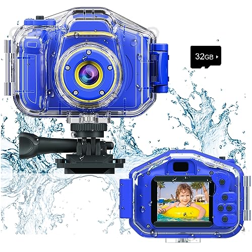 Agoigo Kids Waterproof Camera Children Underwater HD Video Digital Camcorder Portable Travel Toy for Toddler Ideal Christmas Birthday Gifts for Boys Girls Age 312 with 32GB Card Dark Blue - Image 1