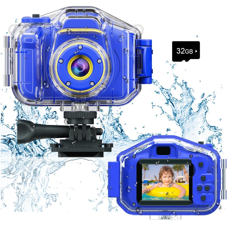 Agoigo Kids Waterproof Camera Children Underwater HD Video Digital Camcorder Portable Travel Toy for Toddler Ideal Christmas Birthday Gifts for Boys Girls Age 312 with 32GB Card Dark Blue - Image 2