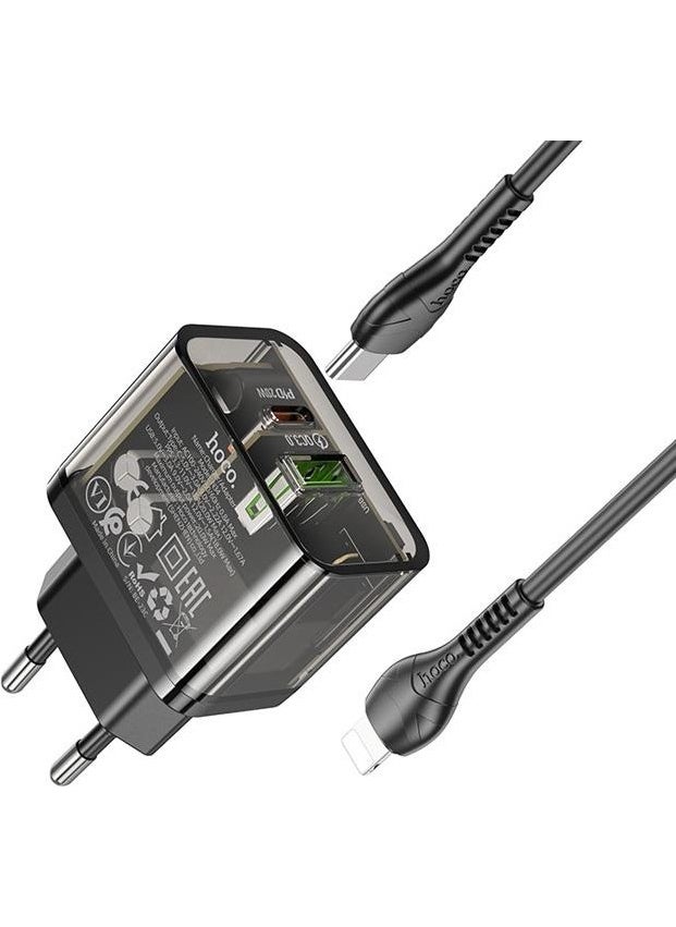 Coofbe - Hc Serial Charger Surge Protected 20W Type-C USB Port Charging Head and 1m Lightning Cable Charging Set Compatible with iPhone - Image 1