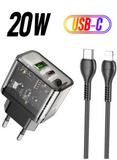 Hc Serial Charger Surge Protected 20W Type-C USB Port Charging Head and 1m Lightning Cable Charging Set Compatible with iPhone