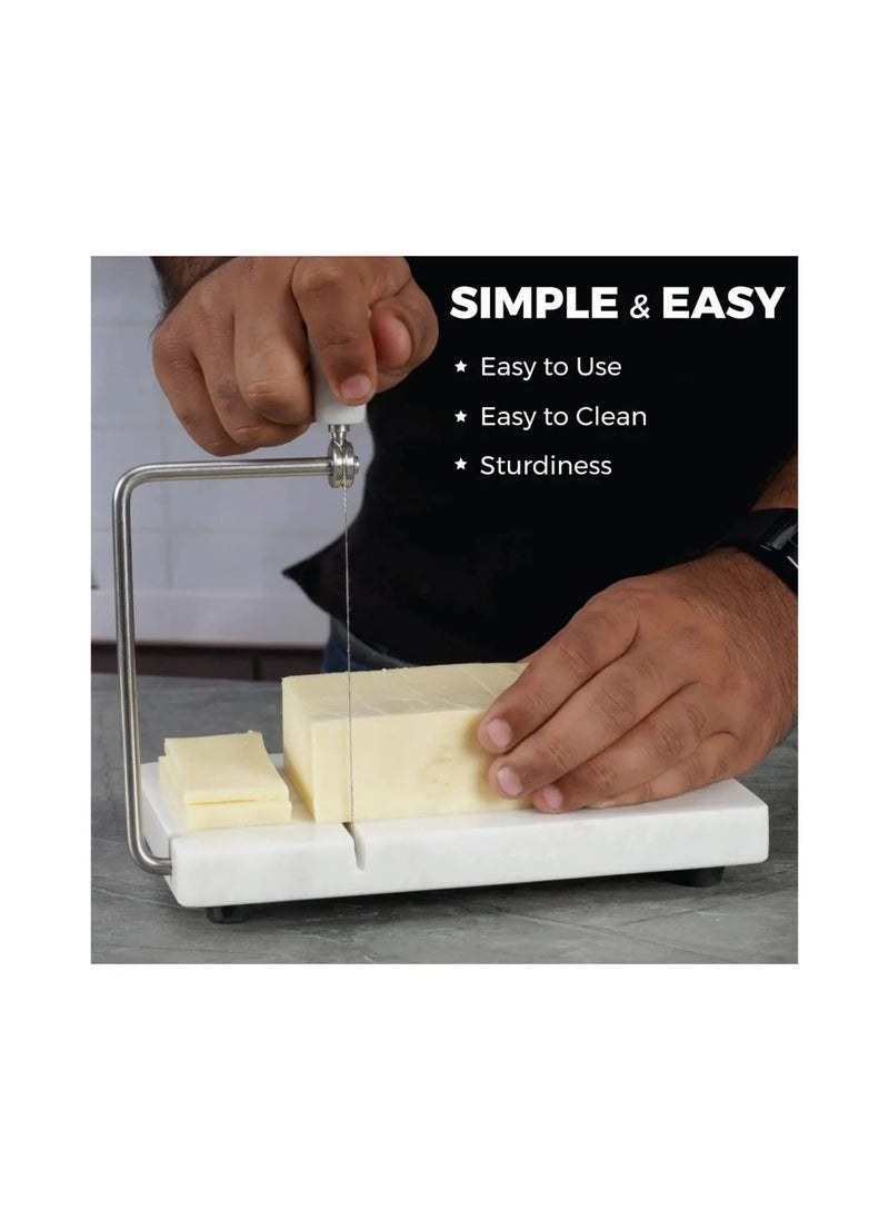 RADICALn Radicaln Marble Cheese Slicer White 8"x5" Inch Cheese Cutter Handmade Cutting Board With Wire - Multi Purpose Kitchen Gadgets Soft Food Slicer Vegetable Cutter - Comes With 4 Replacement Wires  - Image 2
