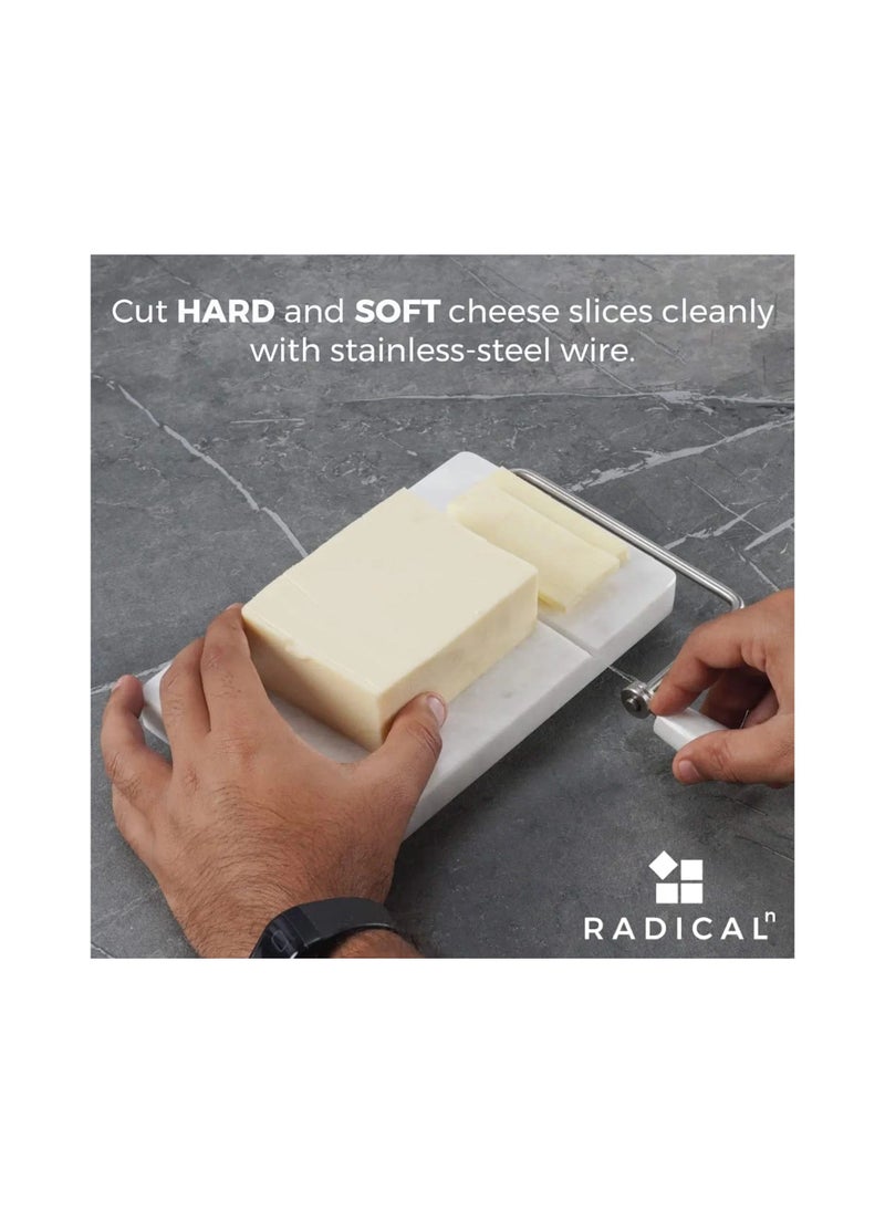 RADICALn Radicaln Marble Cheese Slicer White 8"x5" Inch Cheese Cutter Handmade Cutting Board With Wire - Multi Purpose Kitchen Gadgets Soft Food Slicer Vegetable Cutter - Comes With 4 Replacement Wires  - Image 4