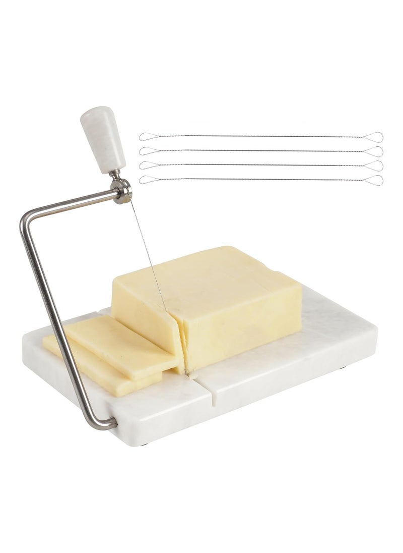 RADICALn Radicaln Marble Cheese Slicer White 8"x5" Inch Cheese Cutter Handmade Cutting Board With Wire - Multi Purpose Kitchen Gadgets Soft Food Slicer Vegetable Cutter - Comes With 4 Replacement Wires  - Image 1