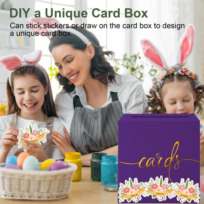 CINSOEN Purple Card Box with Gold Foil Design, Paperboard 8.7" Card Box for Birthday Wedding Party Graduation Retirement Anniversary Valentine's Day & Baby Showers, Raffle or Money Box - Image 5