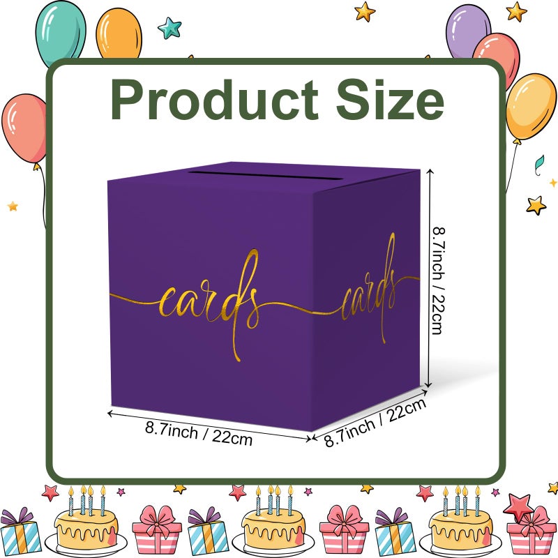 CINSOEN Purple Card Box with Gold Foil Design, Paperboard 8.7" Card Box for Birthday Wedding Party Graduation Retirement Anniversary Valentine's Day & Baby Showers, Raffle or Money Box - Image 3