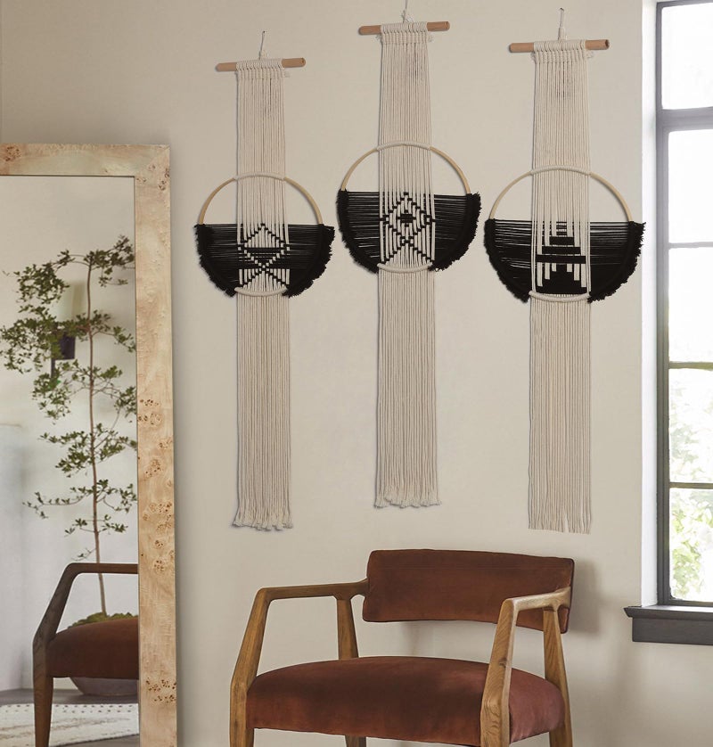 Flber Macrame Wall Hanging 3Pcs Macrame Wall Decor Macrame Wall Art Round Wall Art Handmade Boho Wall