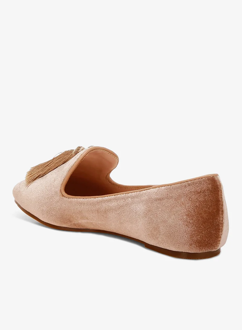 London Rag Beige Brown Iconic Tassel Detail Velvet Loafers in Beige Brown for Women | Best Price UAE