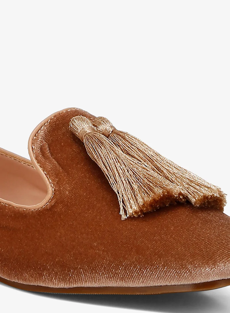 London Rag Beige Brown Iconic Tassel Detail Velvet Loafers in Beige Brown for Women | Best Price UAE