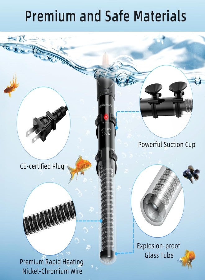 HiTauing Aquarium Heater 100W, Adjustable Knob Fish Tank Heater with 2 Powerful Suction Cups, Submersible Betta/Turtle Tank Heater for Freshwater and Saltwater Tanks - Image 3
