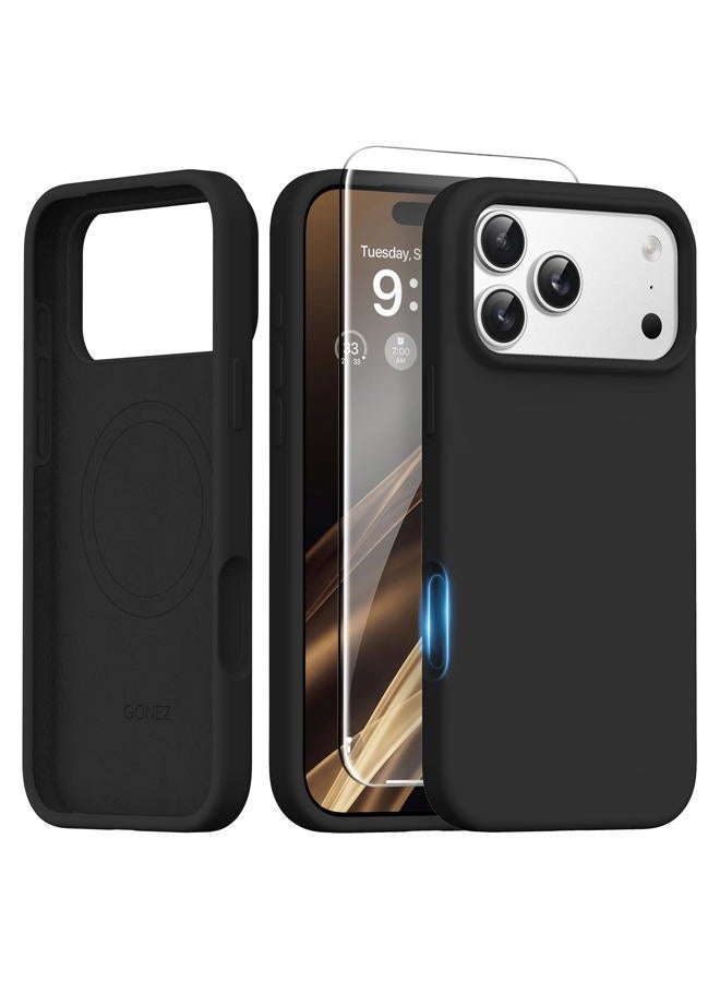 GONEZ Magnetic for iPhone 17 Pro Max Case, Compatible with MagSafe, [Screen Protector + Camera Lens Protector], Liquid Silicone Anti-Scratch Shockproof Protective Phone Case 6.9 inch, Black - Image 1