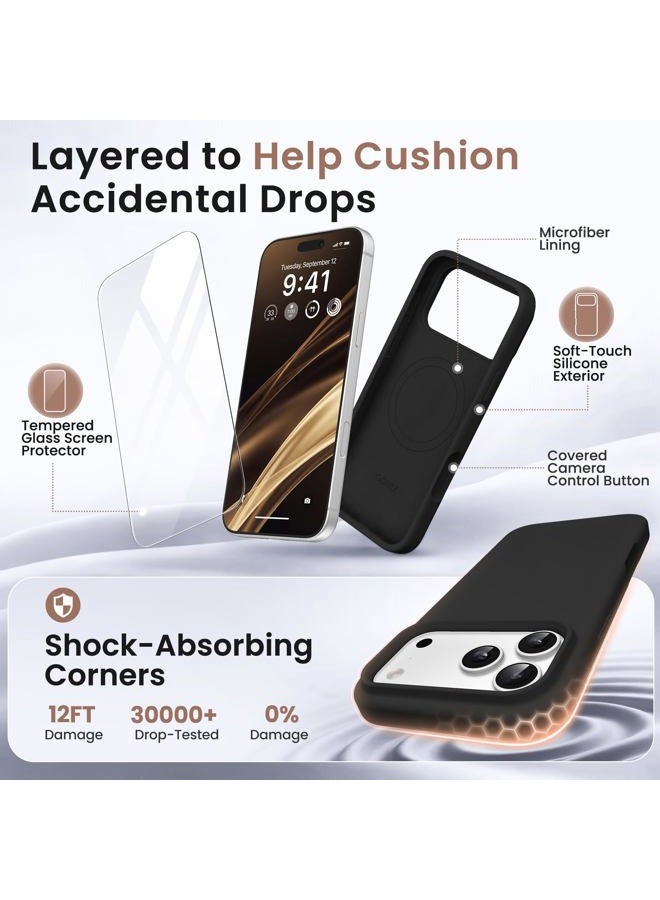 GONEZ Magnetic for iPhone 17 Pro Max Case, Compatible with MagSafe, [Screen Protector + Camera Lens Protector], Liquid Silicone Anti-Scratch Shockproof Protective Phone Case 6.9 inch, Black - Image 4