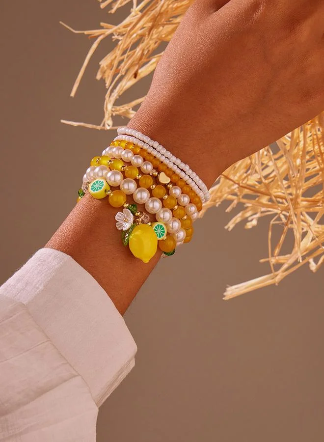 Take Two Take Two 7pcs Lemon Pendant Beaded Bracelet Set